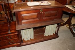 A late Victorian oak side cabinet with drop flap c
