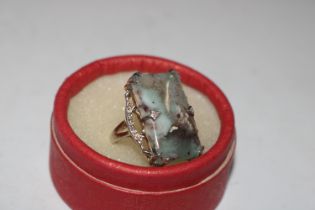 A 925 silver ring set with aquaprase stone, ring s