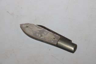 A silver bladed mother of pearl fruit knife, Hallm