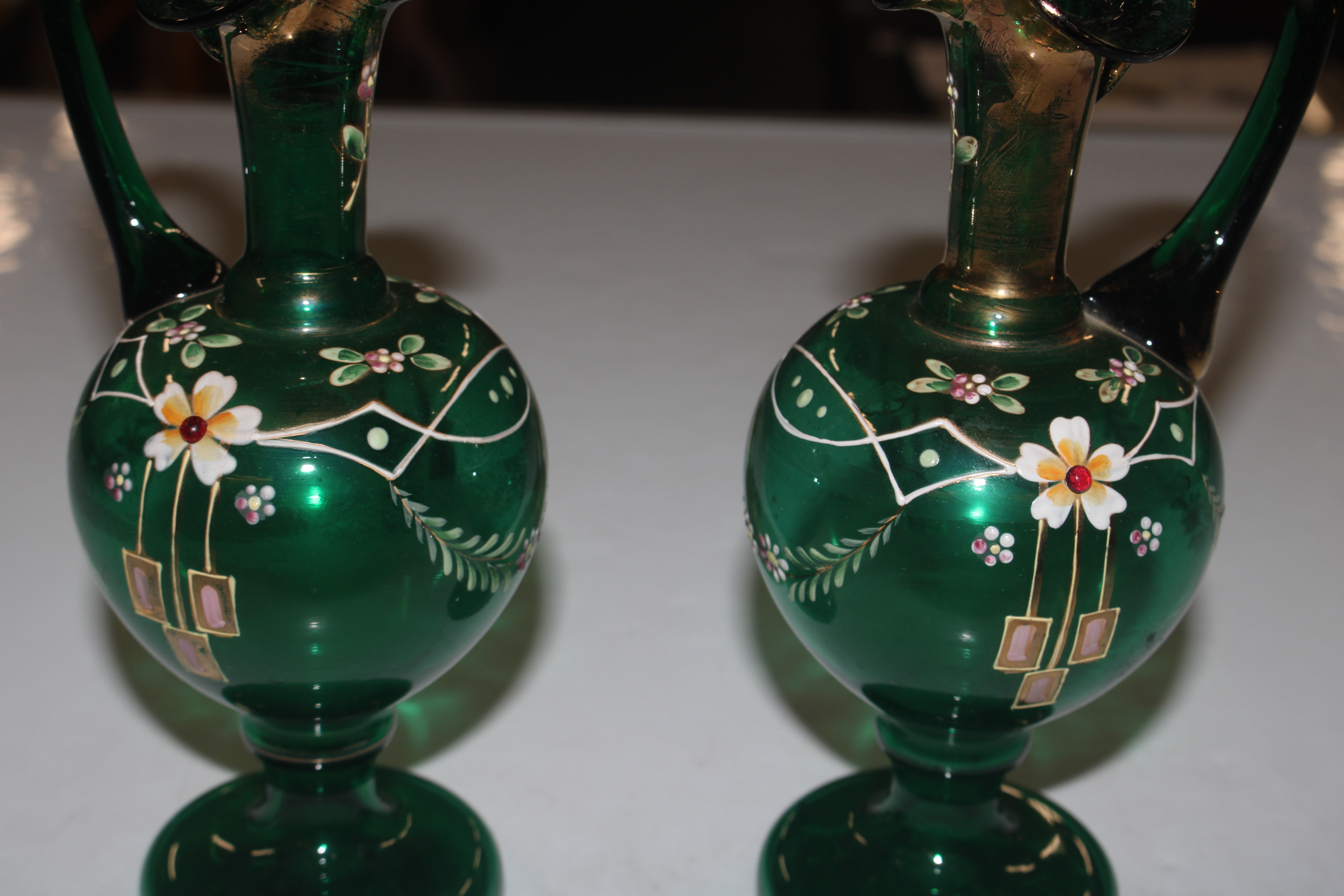 A pair of Victorian green glass ewers - Image 3 of 7