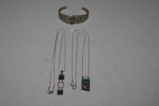 Two 925 silver necklaces with abalone shell decora