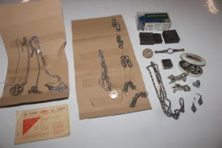 A box containing white metal jewellery; a micro mo