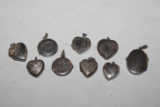 Nine various silver photo lockets, mostly heart sh
