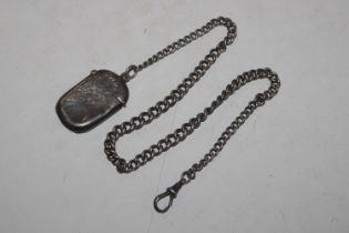 A graduated silver watch chain with small foliate