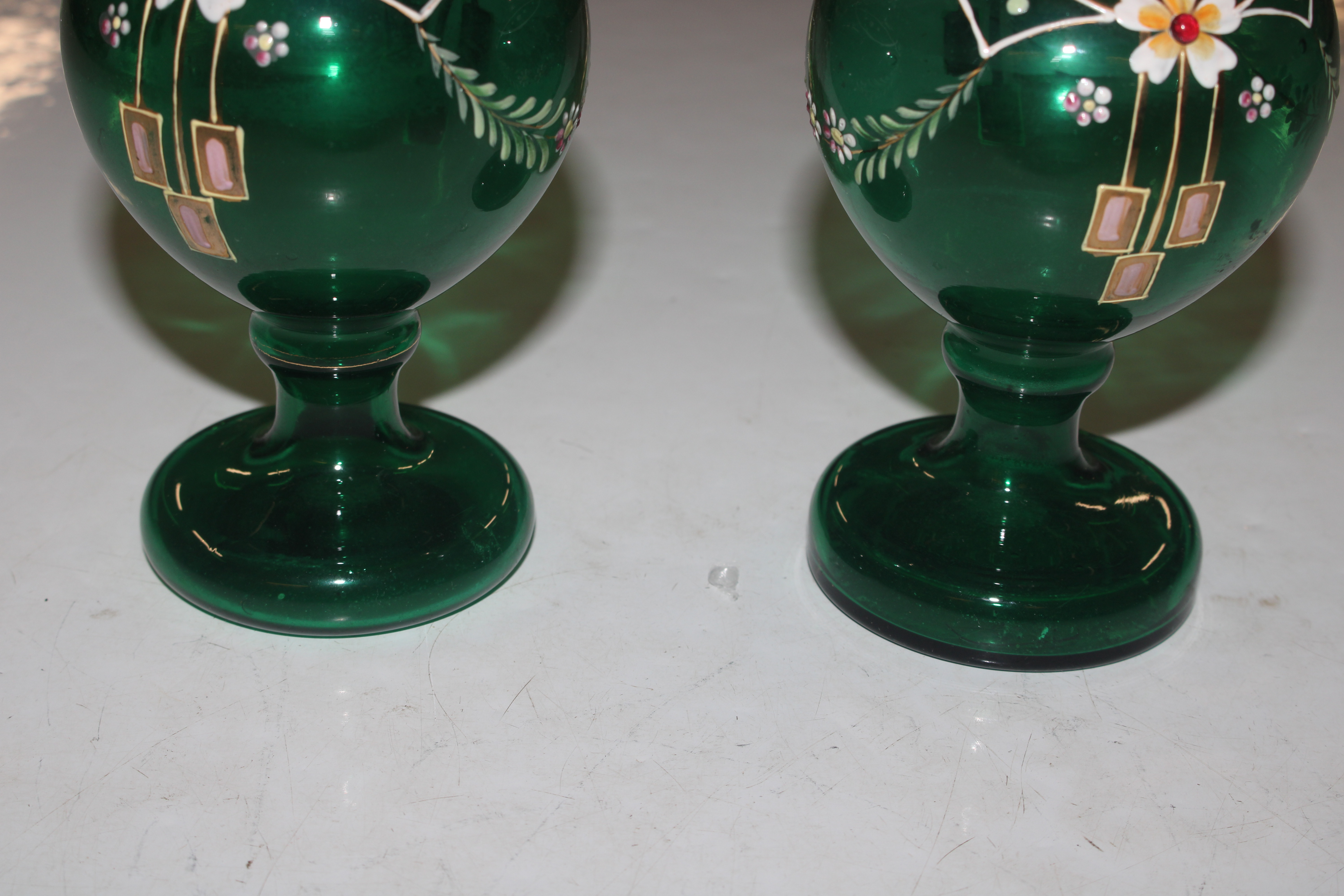 A pair of Victorian green glass ewers - Image 2 of 7