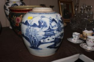 An antique Chinese blue and white ginger jar