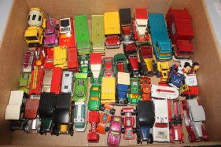 A box of Matchbox die-cast vehicles