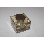A heavy square cut glass silver mounted inkwell, H