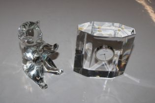 A Orrefors glass clock and a Swedish glass model o
