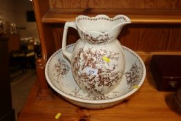 A Victorian transfer decorated toilet jug and basi