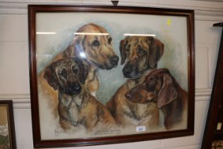 Marjorie Cox, "Sharna, Sheba, Tarka and Lisa 1978", framed and glazed canine portrait