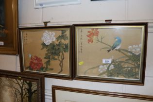 A pair of Oriental paintings on fabric with charac