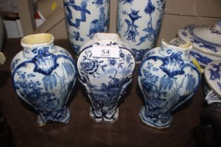 Three antique Delft ware baluster vases AF