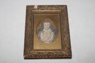 A gilt framed miniature, overpainted print of a yo