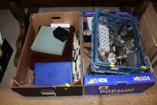 Three boxes of miscellaneous plated ware, cutlery,