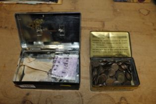 A cash tin and contents of various coinage