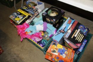 Three boxes of various children's toys and games