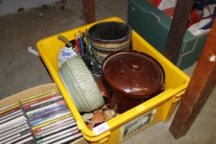 A box of various sundries to include vases, bowl,