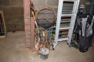 A paraffin can, garden sieve, collection of hand t