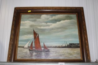 S. Cook, oil on board study of sailing barge, signed and dated 1965