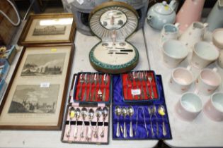 A quantity of various plated teaspoons, cake forks