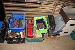 Six boxes and contents of various tools and fittin