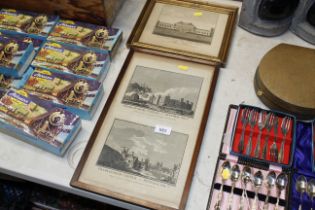 A pair of antique Framlingham Castle prints framed