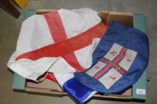 A box containing Union Jack flag and others