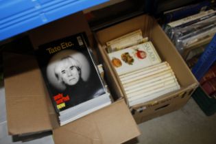 Two boxes of cookery books and traveller magazines