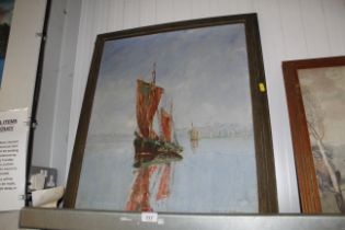 Russell V Gammage, oil on canvas study of a sailing barge