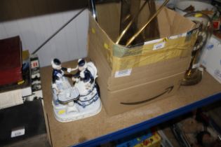 A box of bathroom and light fittings and a blue an