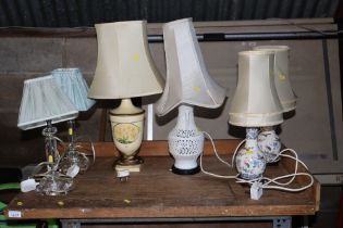 Two pairs of table lamps and two other table lamps
