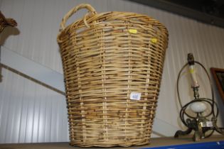 A wicker log basket