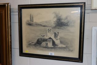 Hellings, picture of dogs in black and gilt frame