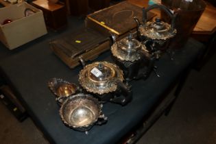 A five piece plated tea set including spirit heate