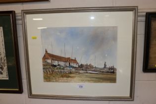 J Austin, watercolour study depicting "Moored Boat