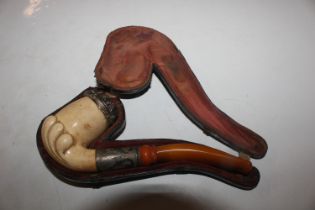 A cased white metal mounted Meerschaum pipe AF