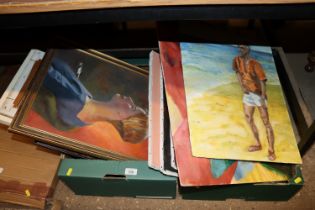 Two boxes containing various portrait studies etc.