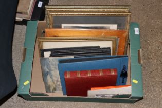 A box of various pictures, prints and post-card al