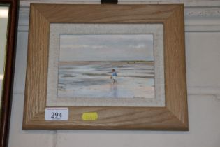 Shirley Cole, oil on board "Child on Beach at Holk