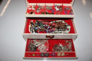 A cantilever jewellery box an contents of various