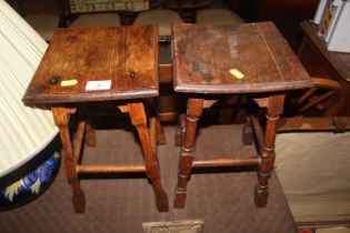 Two oak plant stands, one raised on turned support