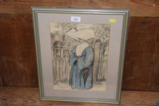 A framed and glazed pastel picture depicting a Nun