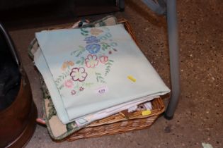 A wicker basket and contents of various vintage ta