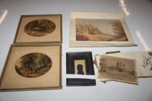 A box containing various prints, silhouettes and s