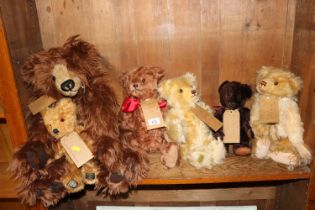 Six jointed teddy bears some with growlers, makers