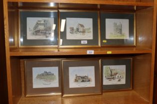 Six framed and glazed hand coloured prints of Suff