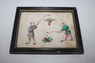 An Oriental painting of figures ;on rice paper