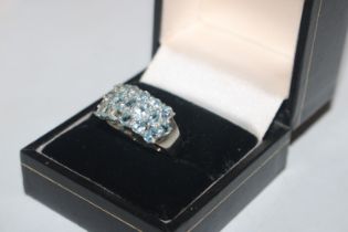 A Sterling silver aquamarine cocktail ring, ring s