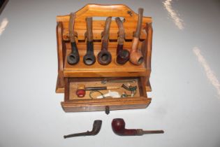 A pipe rack fitted single drawer; a collection of